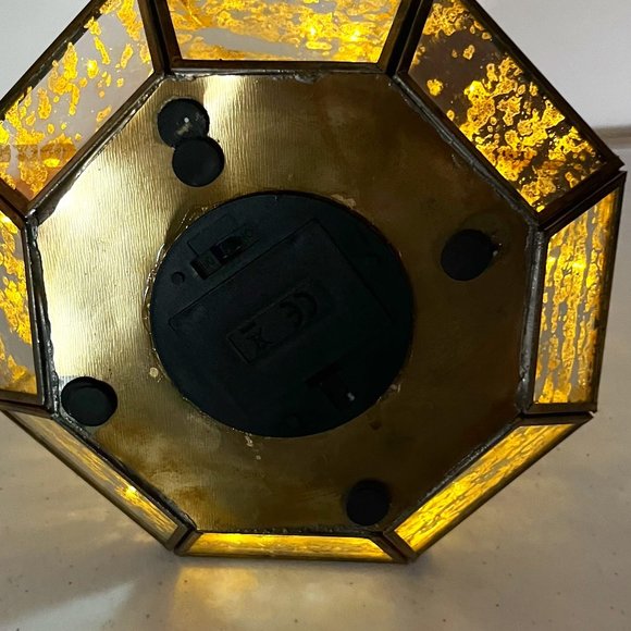 Mercury Glass Octagon Brass Lantern with LED Lights Strings 3 AAA Batteries Open - Picture 9 of 14